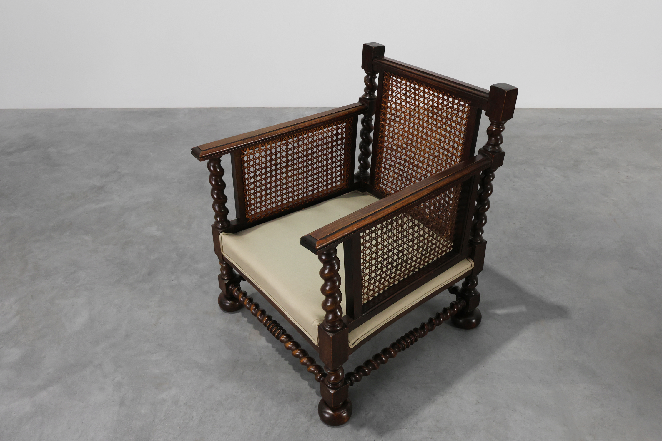 Pair of Antique English Oak and Rattan Armchairs with Twisted Details, UK ca. 1880thumbnail